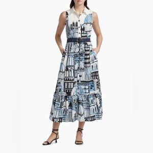 Elie Tahari Blue and White Sleeveless Dress